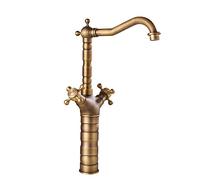Basin Tap, Bathroom Sink Mixer Tap Retro Double-Lever Countertop Basin Hot and Cold Water Faucet, Rotatable Copper Single Hole Washbasin Faucet, Suitable for Toilet and Bathroom