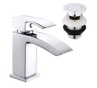 Basin Tap, Bathroom Sink Mixer Tap Waterfall Chrome with Pop Up Waste Hapilife