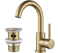 Basin Tap with Waste, NewEast Gold Bathroom Sink Mixer Tap Single Lever Solid Brass