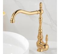 Basin Taps Bathroom Basin Tap 360° Swivel Antique Style Brass Single Lever High Bathroom Sink Mixer Faucet, Hot/Cold Water, with UK Standard Hoses, Gold