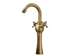 Basin Taps Bathroom Basin Tap 360° Swivel Retro Style Brass Dual Lever High Bathroom Sink Mixer Faucet, Hot/Cold Water, with UK Standard Hoses, Antique Brass