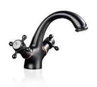 Basin Taps Bathroom Basin Tap Antique Style Brass Dual Lever Bathroom Sink Mixer Faucet, Hot/Cold Water, with UK Standard Hoses, Black