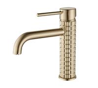Basin Taps Bathroom Basin Tap Antique Style Brass Single Lever Bathroom Sink Mixer Faucet, Hot/Cold Water, with UK Standard Hoses, Brushed Gold