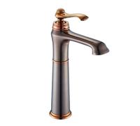 Basin Taps Bathroom Basin Tap Antique Style Brass Single Lever High Bathroom Sink Mixer Faucet, Hot/Cold Water, with UK Standard Hoses, Rose Gold