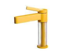 Basin Taps Bathroom Basin Tap Modern Brass Single Lever Bathroom Sink Mixer Faucet, Hot/Cold Water, with UK Standard Hoses, Yellow