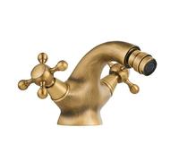 Basin Taps Bidet Tap Bathroom Basin Tap 360° Swivel Antique Style Brass Dual Lever Bathroom Sink Mixer Faucet, Hot/Cold Water, with UK Standard Hoses, Antique Brass