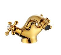 Basin Taps Bidet Tap Bathroom Basin Tap 360° Swivel Antique Style Brass Dual Lever Bathroom Sink Mixer Faucet, Hot/Cold Water, with UK Standard Hoses, Gold