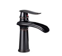 Basin Taps Hotel All-Copper Black Bronze Waterfall Hot and Cold Water Faucet Above and Below The Stage Art Basin Pure Copper Retro Basin Black,Black Antique Short Style