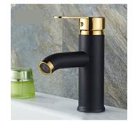 Basin Taps, Luxury Bathroom Faucet Black Single Handle Hot Cold Switch Water Mixer Taps Wash Basin Deck Mounted(Black Gold Short)
