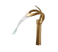 Basin Taps Matte Black Bathroom Basin Faucet Golden Waterfall Vessel Sink Brass Vanity Mixer Tap Hot Cold(Color-3)