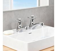 Basin Taps Pair, Traditional Bathroom Faucet 2-Hole Dual Lever Basin Taps | Zinc Alloy, Ceramic Disc Cartridge, Crosshead Handles, Hot/Cold Marked, Easy Install