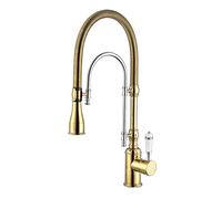 Basin Taps, Pull Out Kitchen Faucet Gold Kitchen Sink Mixer tap Top Quality Total Brass Vanity Water(Gold and Chrome)