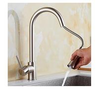 Basin Taps, Pull Out Kitchen Faucets Silver Single Handl Gold Faucet Sink Tap Hole Rotating Water Mixer(Nickel)