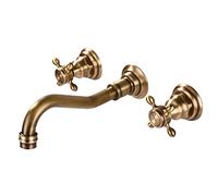 basin taps wall mounted antique, hot and cold, 360° swivel, cross handles bathroom faucet, three-hole wall-mounted basin faucet, a, split