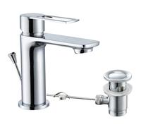 Basin Taps with Pop Up Waste, Modern Basin Mixer Tap Bathroom Sink Taps Mono Single Lever Bathroom Tap with Drain and Hot and Cold Supply Hoses