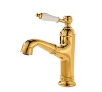 Basin Taps with Pull Out Sprayer Bathroom Basin Tap Antique Style Brass Single Lever Pull Down Bathroom Sink Mixer Faucet, Hot/Cold Water, with UK Standard Hoses, Gold