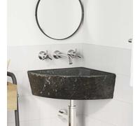 Basin Wall-Hung Corner Grey River Stone 38x45x12cm Rustic Indoor Outdoor SinkXL