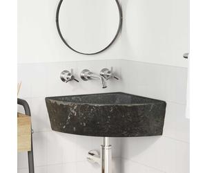 Basin Wall-Hung Corner Grey River Stone 38x45x12cm Rustic Indoor Outdoor SinkXL