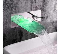 Basin Waterfall Led Faucet Temperature Control Color Wall Mounted 3 Colors Changed Waterfall Led Tap Water Power Basin Sink Led Hot & Cold Tap Vessel Faucet