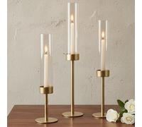 Basitys 3 Pack Tall Gold Candlesticks Set Classic Brass Candle Holders with Fluted Design for Wedding Table Centrepiece Elegant Hurricane Taper Candle Stand for Fireplace, Dining & Seasonal(3, Gold)
