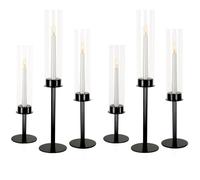 Basitys Gold Candle Holders Set of 6 Hurricane Glass Candle Holders with Crystal Chimney Tube Tall Candles Holders for Home Decor, Christmas, Wedding Centerpieces, Dinning Room (6, Black)