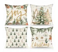 Basitys Set of 4 Christmas Cushion Covers 50 x 50 cm Pine Trees Xmas Decorative Pillow Case Cover Sofa Living Room Decor (50 x 50 cm, Pack of 4)