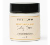 BASK LATHER Moisture N Slip Curling Cream with Amaranth Extract, Grape Seed Oil and American Elm. Defines and gives volume to curls, reduces frizz and breakage, deeply moisturizes