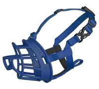 Baskerville ULTRA Dog Muzzle | Size 4, Blue | Patented Humane Design, Dog can Pant & Drink, Adjustable & Padded, Prevents Biting & Scavenging. For Medium & Large Dogs