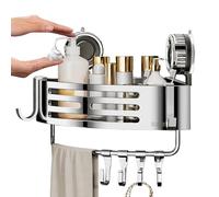 Basket 21x21x20 Centimeters, Modern Adhesive Mount, Stainless Steel Unit Toiletries Towels Hand Soap Liquid Bottle Holder Tidy Functional Home Apartment Studio RV Neat Arrangement