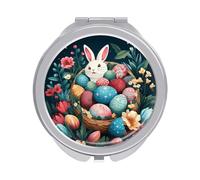 Basket and Easter Eggs Compact Mirror for Purse, Double-Sided 1x/2x Magnifying Metal Pocket Makeup Mirrors, Folding Mini Vanity Mirror, Handheld Round Travel Cosmetic Mirrors for Women
