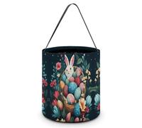Basket And Easter Eggs Halloween Candy Buckets Reusable Tote Candy Bag - Trick Or Treat Goody Bag with Handles
