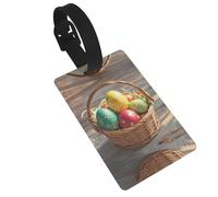 Basket and Easter Eggs Luggage Tags for Suitcases, PVC Suitcase Tag with Secure Strap Suitcase Identifier with Privacy Name Card for Travel Bag Tags Personalized Baggage Tag for Women Men