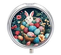 Basket and Easter Eggs Pill Box Round Pill Case for Purse & Pocket 3 Compartment Medicine Pill Organizer Portable Travel Pillbox Medicine Vitamin Cod Liver Oil Storage Box