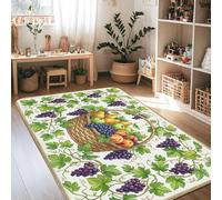 Basket Area Rug, Harvest Rustic Grapes Apples Fall Green Low Pile Sponge Rectangle Floor Carpets Edge Binding Rugs for Living Room Bedroom Classroom College Dorm Decor 4' X 6'