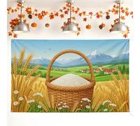 Basket Backdrop, Rustic Natural Wheat Mountains Fall Gold Photo Background for Family Gathering Celebration Photo Shoot 71x43 Inch