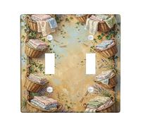 Basket Bathroom Double Light Switch Cover Plate, Rustic Country Folded Cloth Lavender Summer Brown Plastic Standard Size Decorative Wall Plates for New Apartment Home Bedroom Office Decor