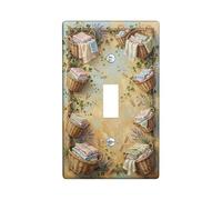 Basket Bathroom Single Light Switch Cover Plate, Rustic Country Folded Cloth Lavender Summer Brown Plastic Standard Size Toggle Light Switch Cover for Bedroom Office Kitchen Entrance Decor (Single)