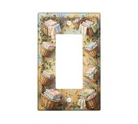 Basket Bathroom Single Rocker Light Switch Cover, Rustic Country Folded Cloth Lavender Summer Brown Plastic Standard Size Switch Plate Decorative for Living Room Bedroom Home Office Decor