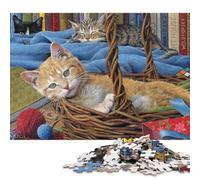 Basket Kittens Wooden Jigsaw Puzzle for Adults Fun 500 Pieces Toy Intellectual Game Education Game Stress Relief Toy Decoration Challenge Educational 500pcs (52x38cm)