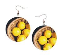 Basket Lemons Leather Round Earrings Daily Accessories Working At Work Women'S Fashion