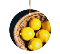 Basket Lemons Print Ceramic Round Pendant For Travel Ornaments For Home Decor Christmas Ornament