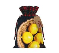 Basket Lemons Print Christmas Burlap Gift Bags With Drawstrings Goodie Bags Storage Party Supplies