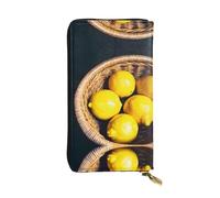 Basket Lemons Print Leather Long Clutch Wallet – Fashionable Personalized Wallet, Multiple Card Slots, Gift Ready, Black, One Size