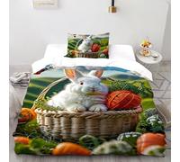 Basket Little White Rabbit Quilt Cover Animal Comforter Cover 2 Pieces Decorative Microfiber for Kids Boys Girls Teens with Zipper Closure Single（135x200cm）