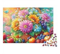 Basket of Flowers And Mixed Fruits 1000-Piece Jigsaw Puzzle Fruit-themed Brainteasing Challenge for All Ages 52x38cm/1000pcs
