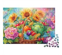 Basket of Veggies And Bright Blooms 1000-Piece Jigsaw Puzzle Fruit-themed Challenging & Brainteasing for All Ages 52x38cm/1000pcs
