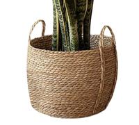 Basket Planter - Handled Floor-Standing Flower Pot - Rattan Weaving Basket for Plants Indoor | for Balcony, Farmhouse, Garden, Yard, Bedroom, Dorm, Home
