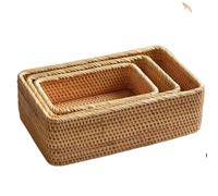 Basket Storage Box Kitchen Nordic Style Rattan Weaving,Retro Square Sundry Desktop Clothing