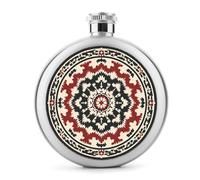 Basket Traditional Indigenous Weaving Motifs Stainless Steel Hip Flask for Liquor, Round Pocket Portable Wine Flask for Drink 5 Oz
