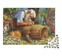 Basket Weaving Elder Garden Scene 1000 Piece Jigsaw Puzzle Paper for Adults Relaxing Family Decor Gift 70x50cm/1000pcs